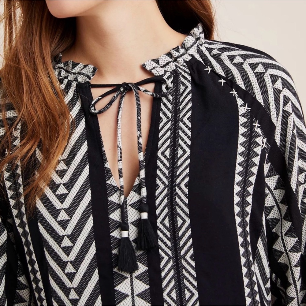 ANTHROPOLOGIE Dominique Tunic Dress Boho Black White Size Small Petite - Picture 3 of 16